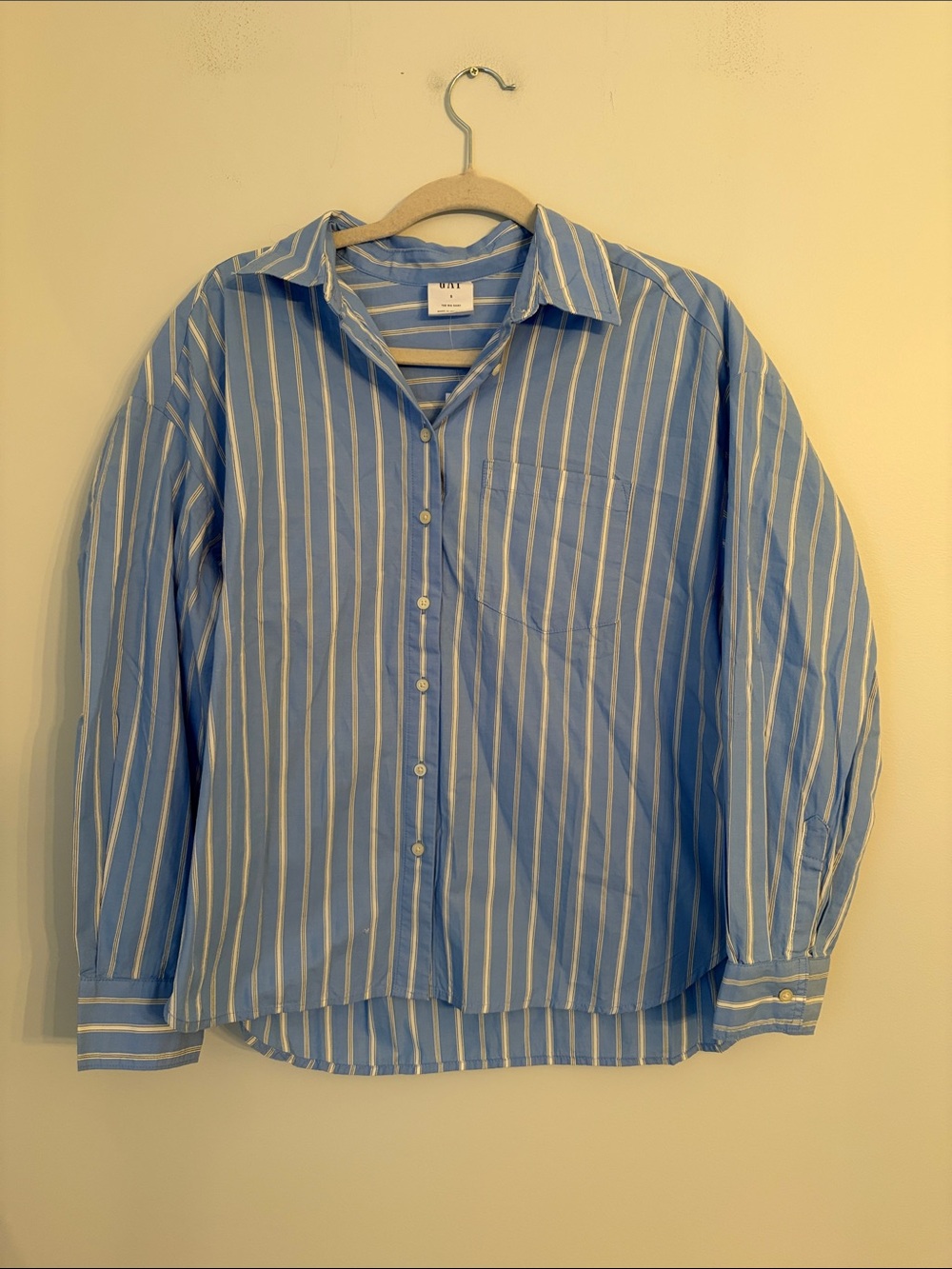 GAP Women's "The Big Shirt" Blue and White Vertical Stripe Button-Up Shirt NWT
